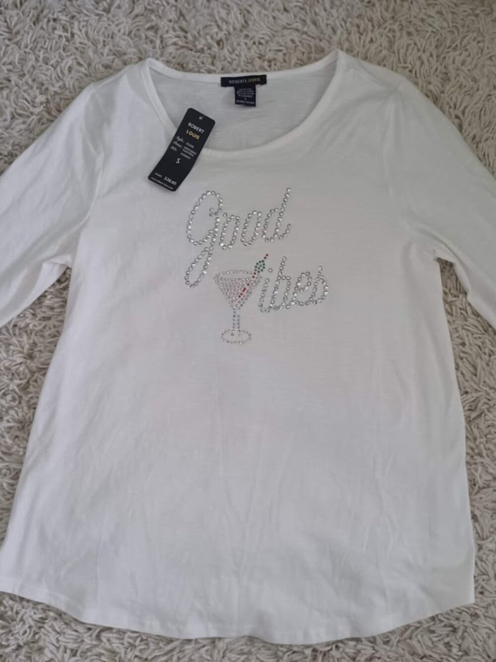 Robert Louis "Good Vibes" Rhinestone Graphic Tee Small – New With Tags